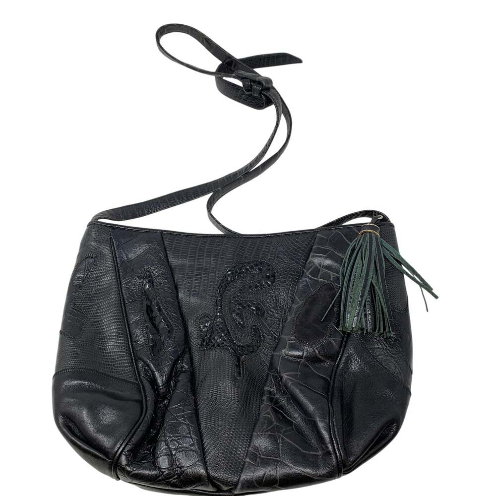 Vtg Sharif Shoulder Bag Women's Black Patchwork Leather Paisley Tassel USA Purse